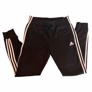Adidas Black Fleece Jogger Pants Women’s Medium Slim Fit 3 Stripe Logo